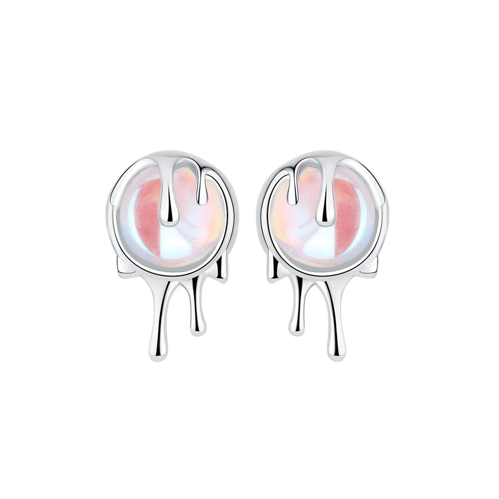 Synthetic Moonstone Stud Earrings Irregular with Personality Gradient Stone Lava Earrings