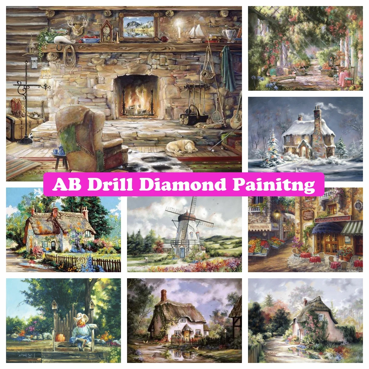 

Country House Landscape 5D DIY AB Drills Diamond Painting Embroidery Artwork Cross Stitch Rhinestone Mosaic Handmade Home Decor