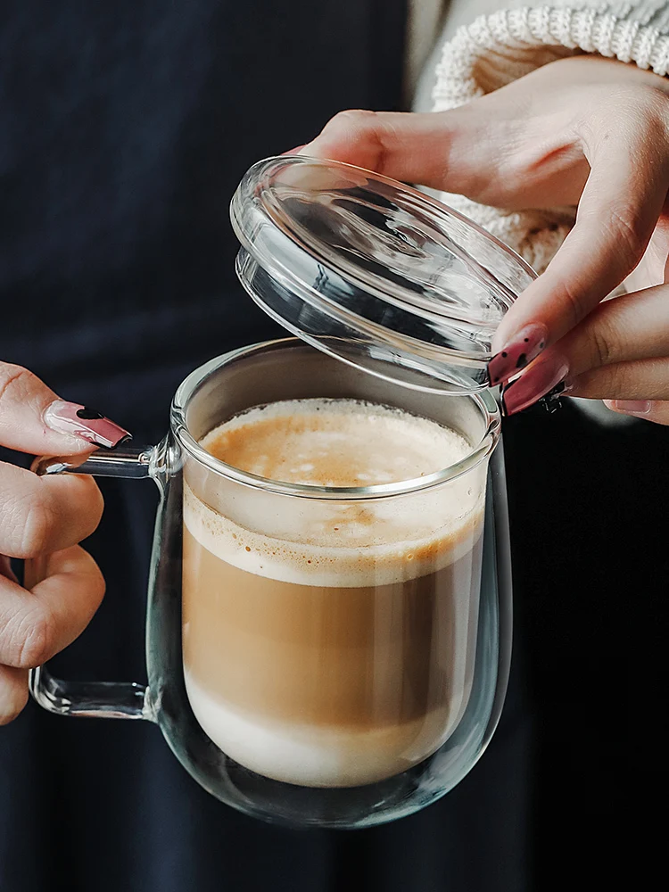 

Glass double-layer insulated tropical Tea Cup Men's office with lid spoon transparent water cup children's milk coffee cup