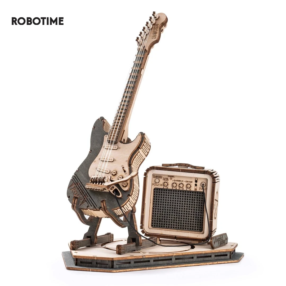 Robotime Rokr Electric Guitar Model Gift for Kids  Assembly Creative Toys Building Block Set 3D Wooden Puzzle TG605K