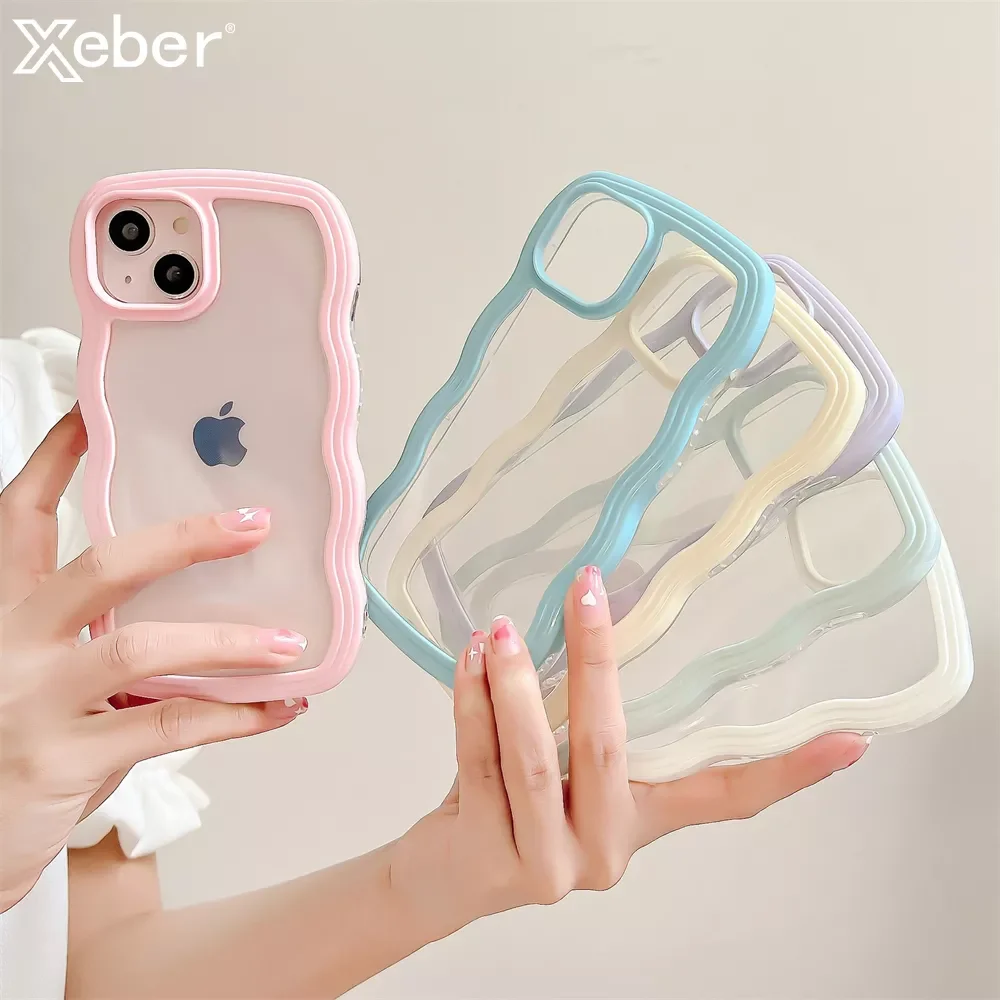 

Candy Color Cream Wave Edge Transparent Phone Case For iPhone 13 12 11 Pro Max X XR XS Max Shockproof Bumper Soft Clear Cover