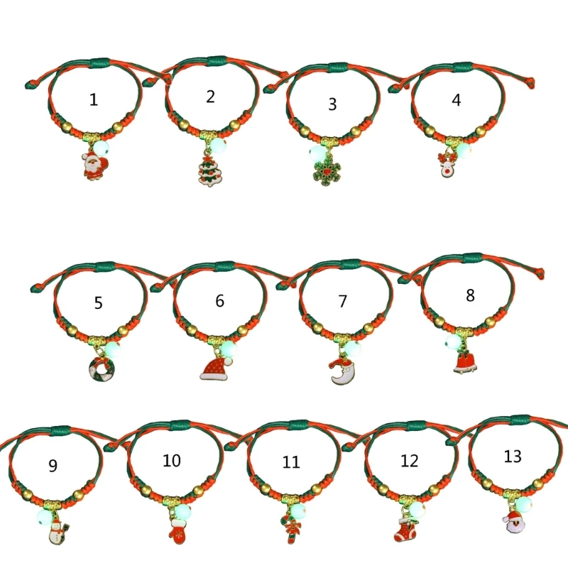 

Adjustable Christmas Braided Rope Bracelet Handmade Woven Luminous Bead Bracelet