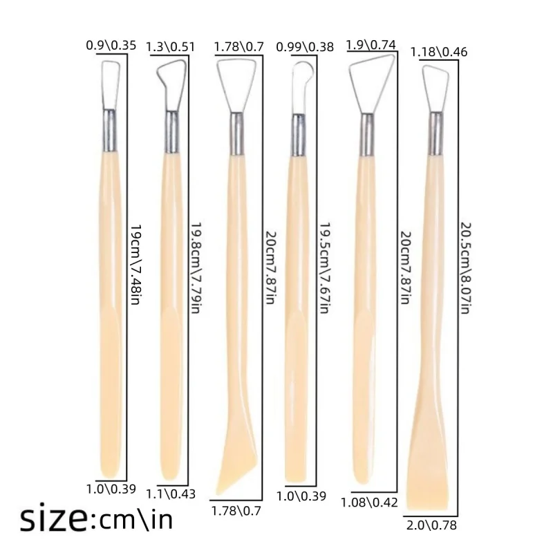 Набор из 6 пластиковых скульптурных инструментов с двумя головками гончарной