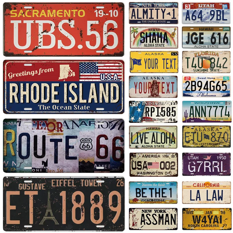 

Vintage License Plate Car Bus Number Route 66 USA Metal Sign Wall Art Stickers Warning Garage Man Cave Bar Retro Plaque Decor