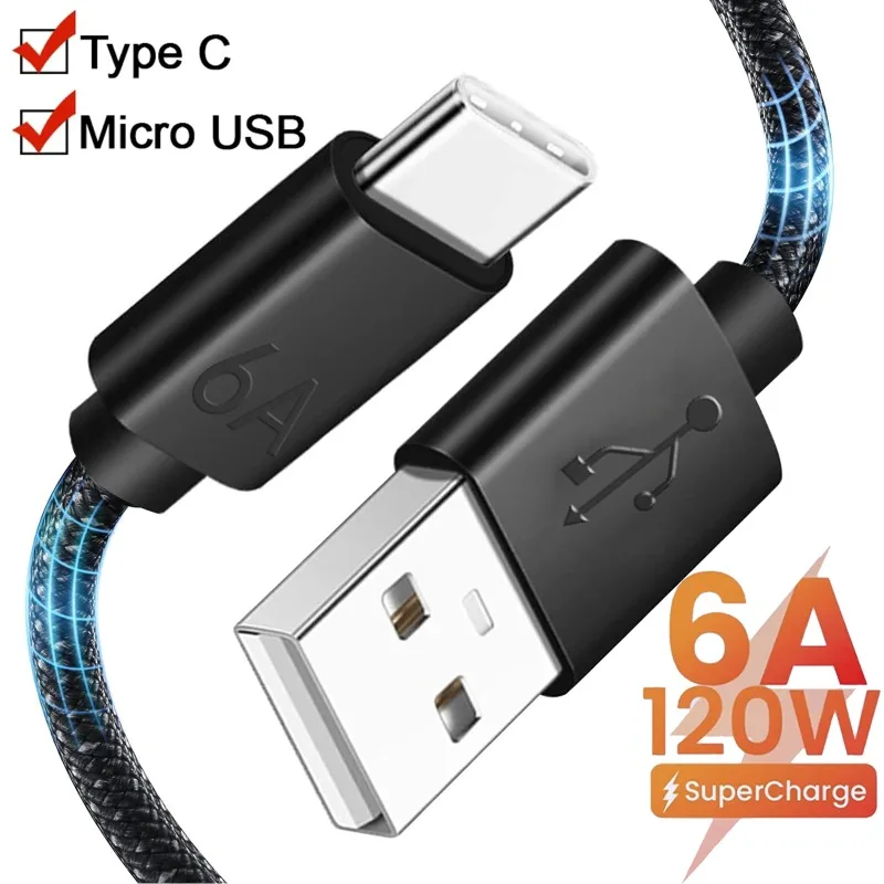 ładować 120W Kabel USB typu C Super Fast Charging Micro Line Quick Charge Kable Przewód do transferu danych dla Androida Samsung Xiaomi