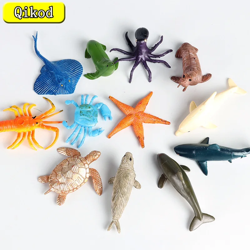 

12pcs Mini Ocean Marine Animals Model Starfish Octopus Shark Dolphin Crab Sea Turtle Miniature Action Figures Collecting Kid Toy