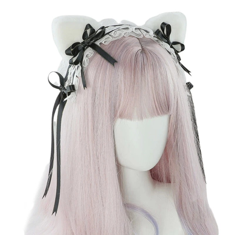 

Sweet Hair Accessories Women Washing Face Hairband Pleated Laces Cat Ear Shape Headbands Lolita Hair Hoop for Girls