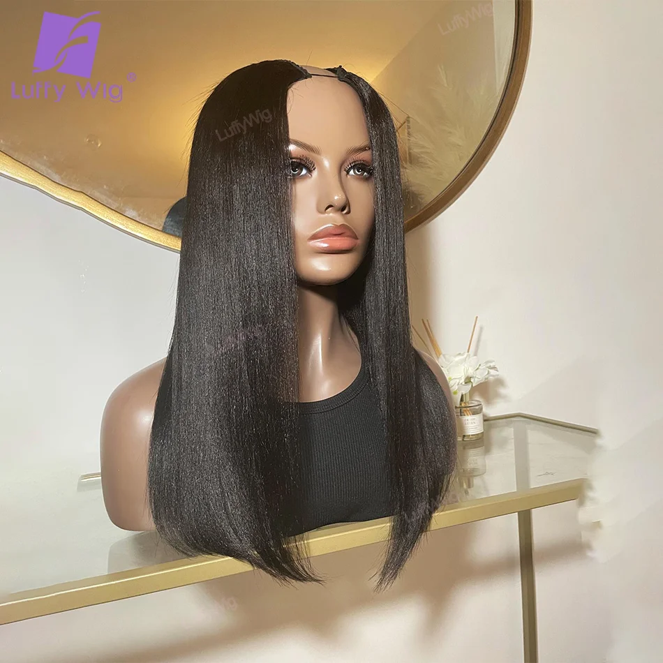 

Yaki Straight U Shape Glueless Wig Remy Brazilian U Part Human Hair Wigs For Women Middle Part Natural Hairline Kinky Straight