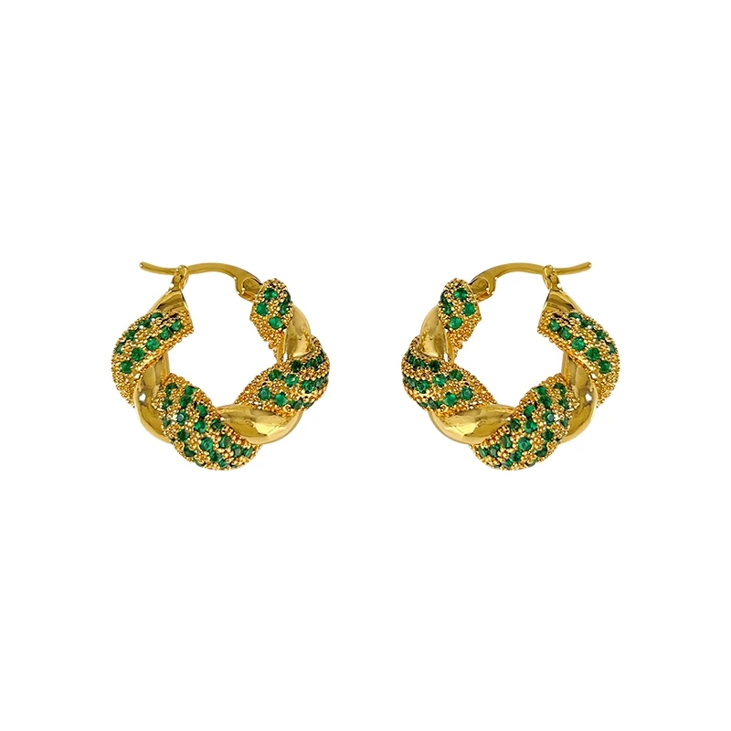 

Top Quality Vacuum Plated Gold Twist Style Circle Earrings Fancy Cubic Zircon Charm Hoop Jewelry Earrings For Women