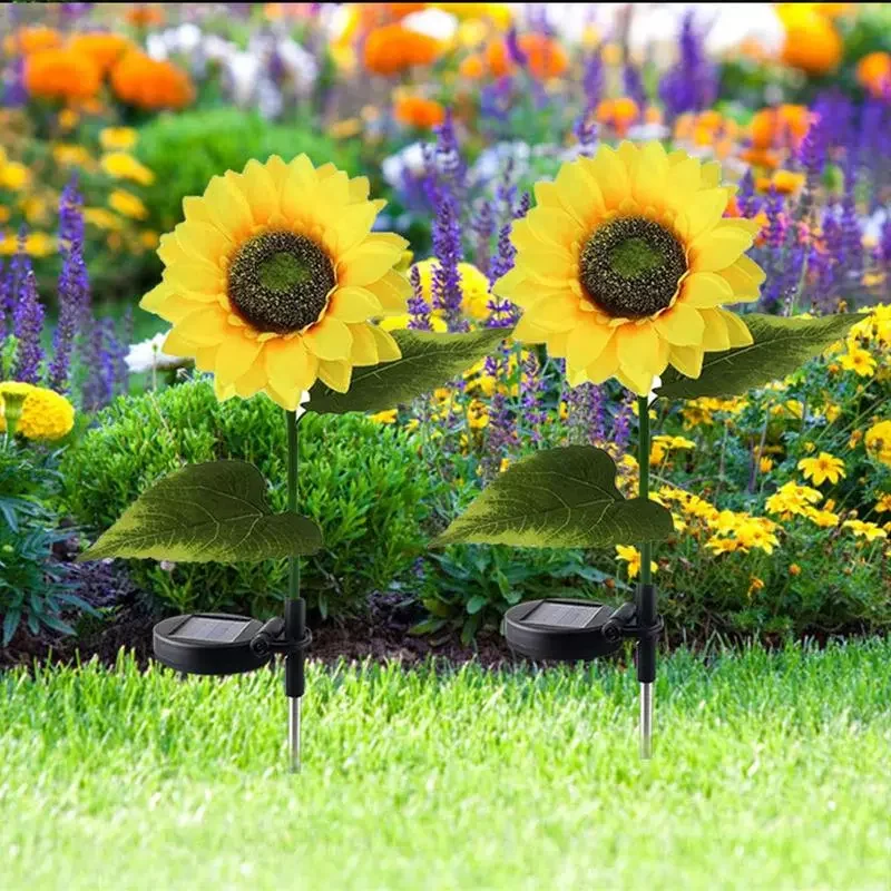 

2pcs Sunflower Solar Lights For Patio Lawn Yard Pathway Courtyard Garden Decor Waterproof LED Lamps Outdoor Decor Accessories