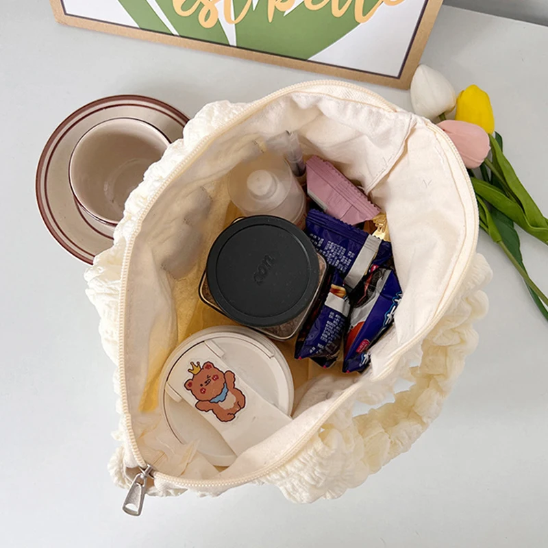 Korean Style Bubble Chiffon Women Shoulder Bag Fashion Sweet Large Capacity Handbag Lattice Girl Heart Bag For Daily Commute