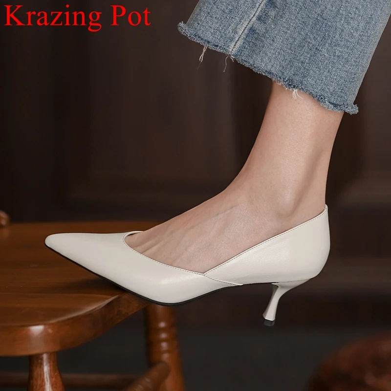 

Krazing Pot 2023 Ins Genuine Leather Pointed Toe Stiletto Thin High Heels Weding Dating Spring Shoes Elegant Shallow Women Pumps
