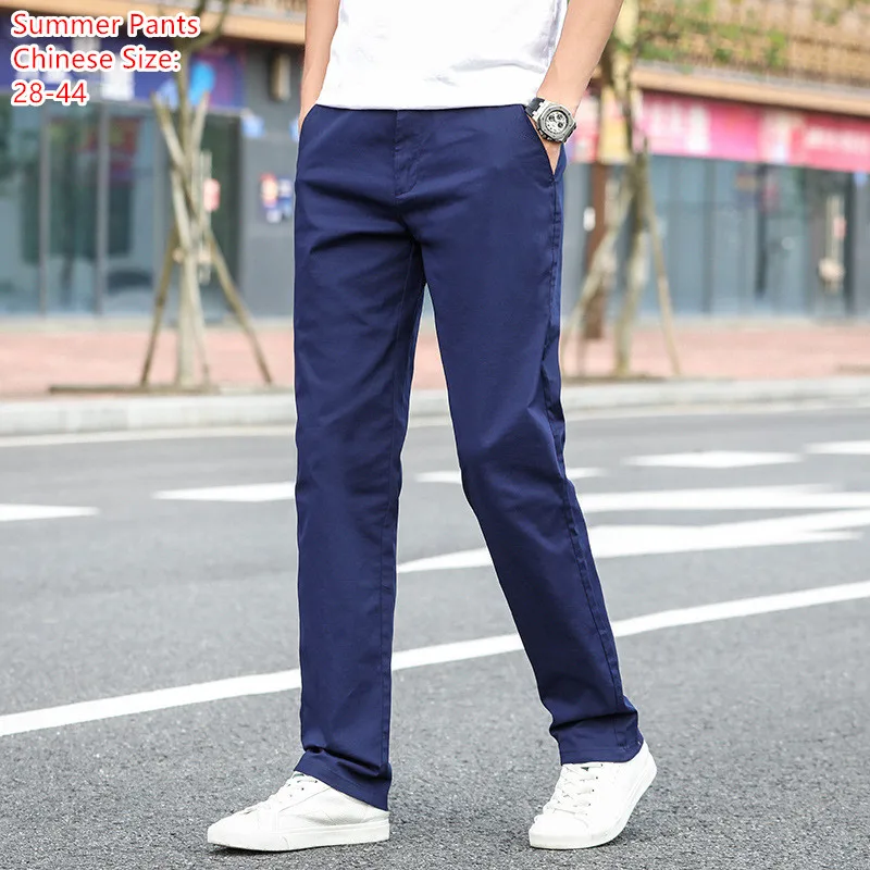 

Брюки мужские прямые свободного покроя, повседневные синие панталоны для молодых людей, уличная одежда, облегающие штаны для работы, большие размеры 44 42, цвет хаки, на лето