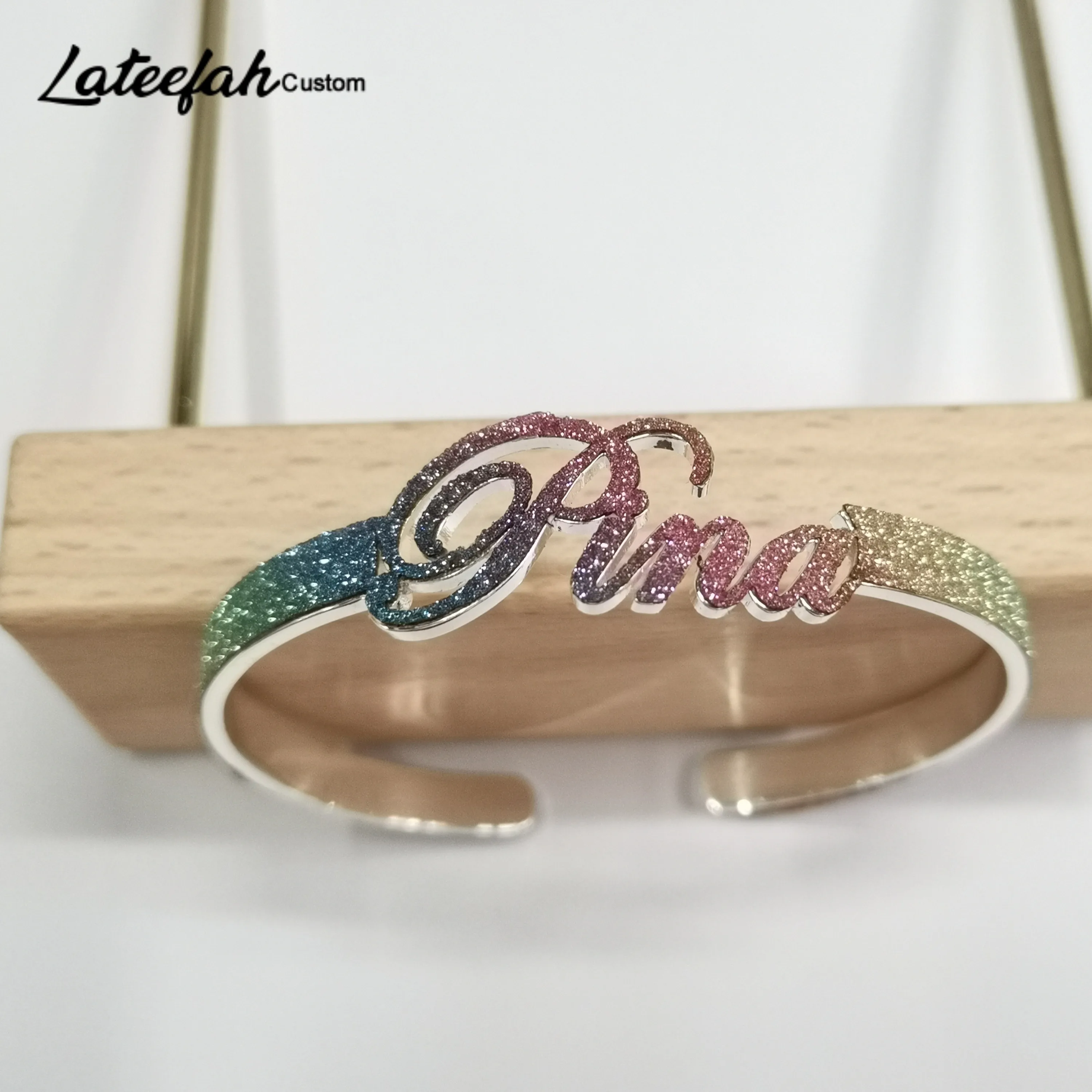 Lateefah Custom Colorful Bracelet Stainless Steel Personalized Men Women Bracelet with Open Design Custom Name Bangles Gifts