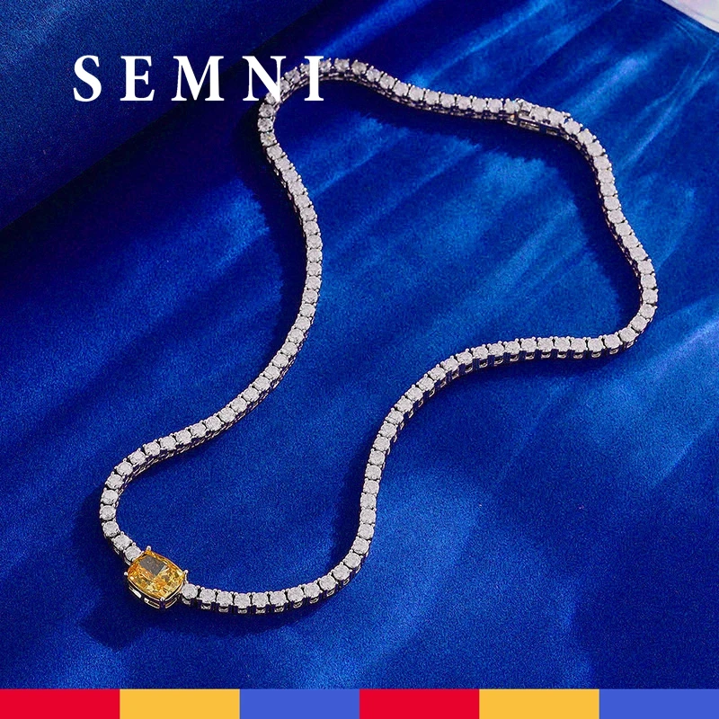 

SEMNI Luxury 4.0ct+0.1ct All Moissanite GRA Certified Tennis Necklace for Women Men 925 Sterling Silver With Gold Plated