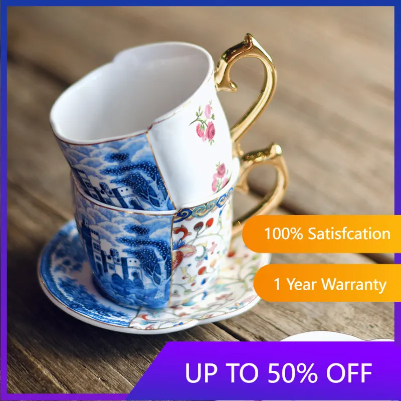

Роскошная керамическая кофейная чашка и блюдце в скандинавском стиле, антикварная позолоченная чашка, чашка для послеобеденного чая, кофе ...
