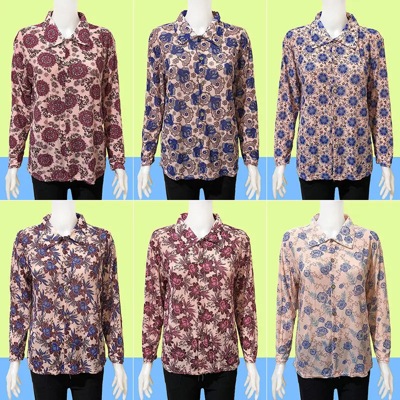 

1 Middle-aged and elderly women's summer T-shirt thin shirt cardigan top 2023 Mom casual large ice silk long sleeve