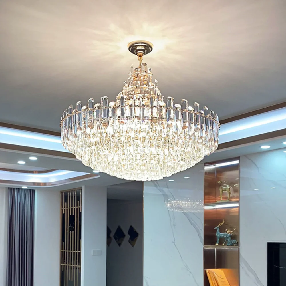 

Modern Living Room Luxury k9 Crystals Round Led Pendant Lights Lustre Gold Metal Led Pendant Lamp Art Deco Hanging Lamp Fixtures