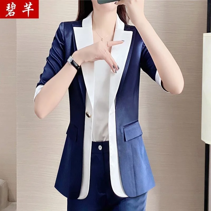 2022 Woman Blazer Coat Female Purple High Sense Fake Two Piece Fashion Temperament Professional Suit Summer Clothes For Ukraine