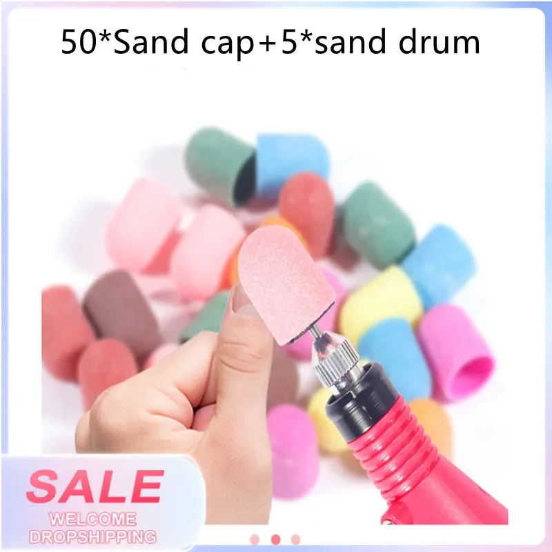 

NEW2023 50pcs Nail Sanding Cap Bands Set For Electric Manicure Machine 180/120/80 Grit Nail Drill Grinding Bit Files Pedicure To