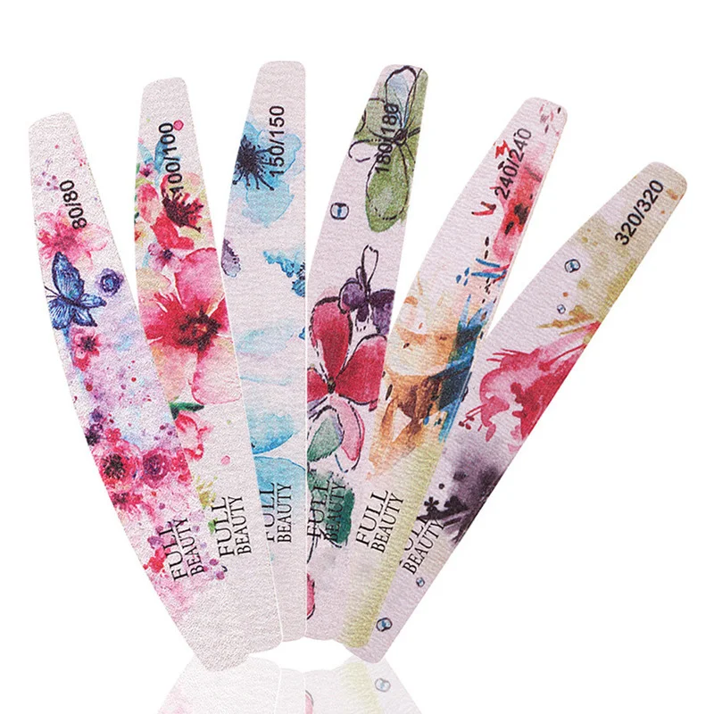 

1pcs New Nail Files Flower Printed Nail Buffer Colorful Lime A Ongle 80/100/150/180/240/320 Professional Manicure Polished Tools