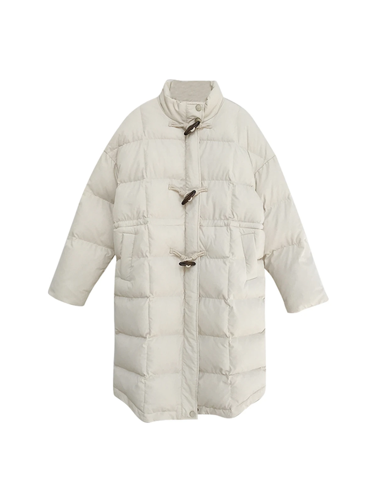 2023 New Autumn and Winter Female Commuter Korean Style Warm Cowl Button Medium and Long Cotton Coat