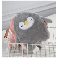 cartoon cute penguin hand towel scouring pad kitchen bathroom can be hung coral velvet thickened handkerchief hand towel rag