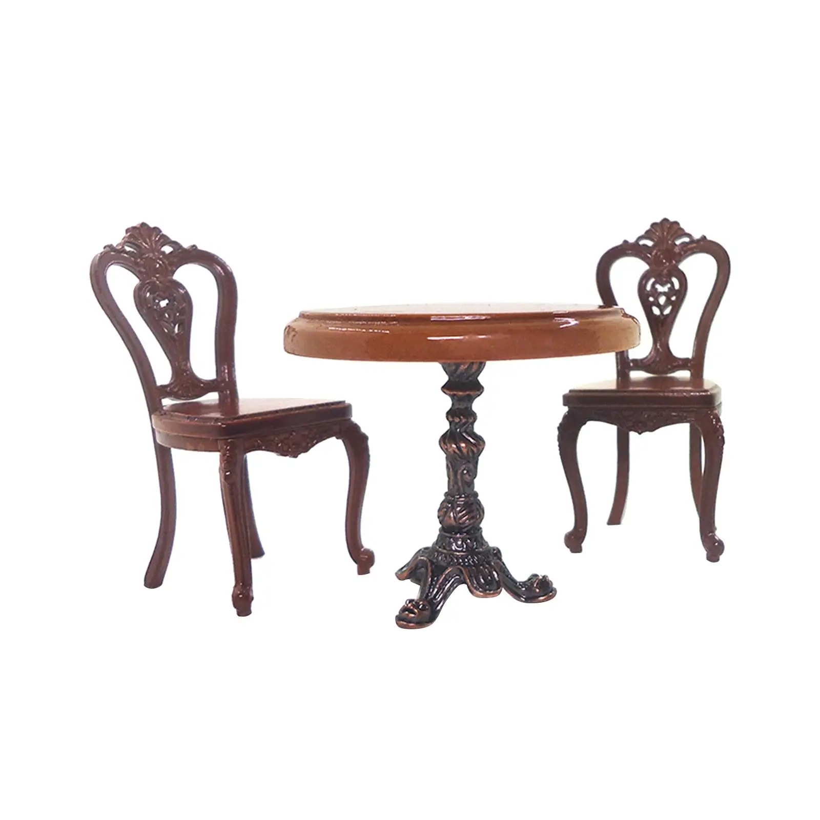 

3x 1/12 Wooden Round Table and Chairs Life Scene Furniture Kitchen Decor