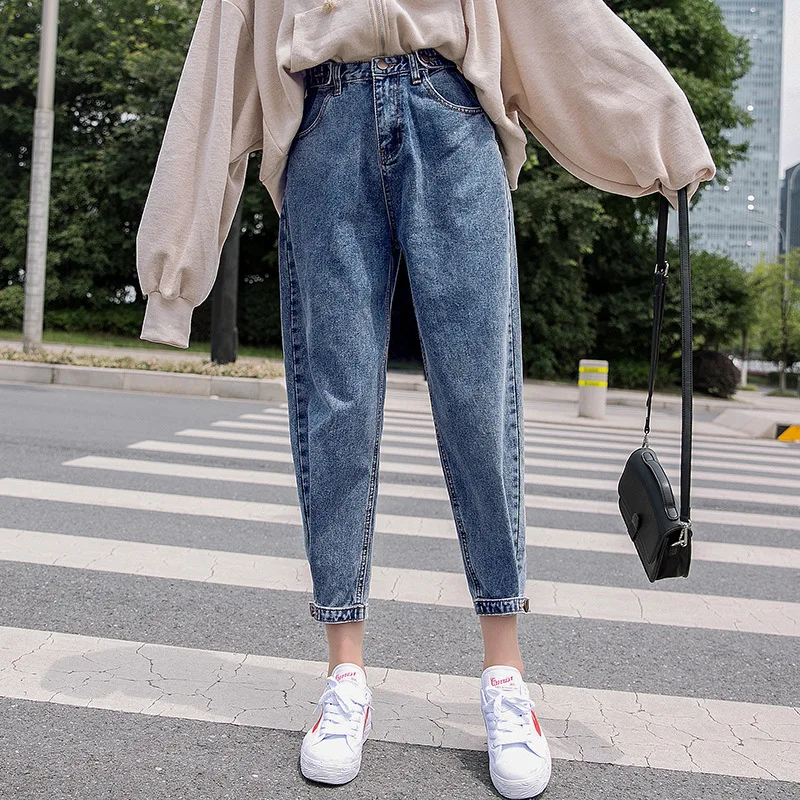 Student Casual All-match Clothing Hip Hop Streetwear Korean Harem Pants Women Jeans Loose Mid Waist Wide Leg Ankle Length Pants