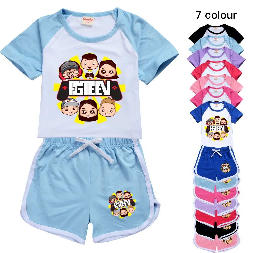 Girls Boys Summer Clothing Set FGTEEV 3D Kids Sports T Shirt +Pants 2-piece Set Baby Clothing Comfortable Outfits Pyjamas