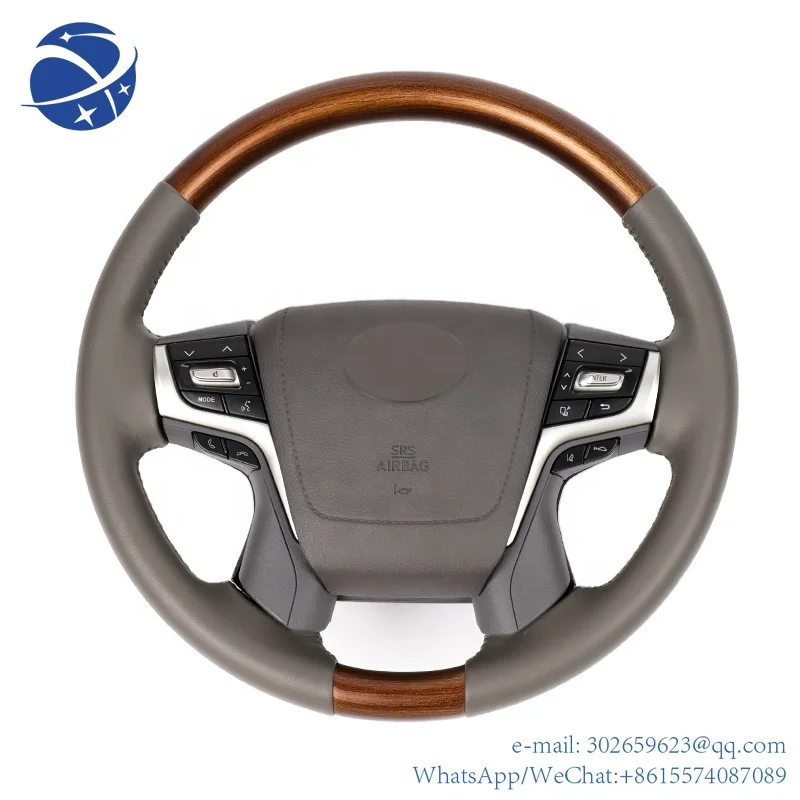 

yyhc MIACTOP Car Steering Wheel for Land Cruiser FJ200 2008-2015 up to 2018-2021 grey+ wooden landcruiser 200 steering control