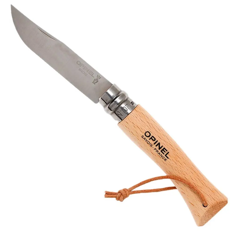 

Opinel Inox No 7 Leather Lanyard Stainless Steel Folding Pocket Knife Beechwood Handle Camping Hiking Trekking Outdoor Hunting