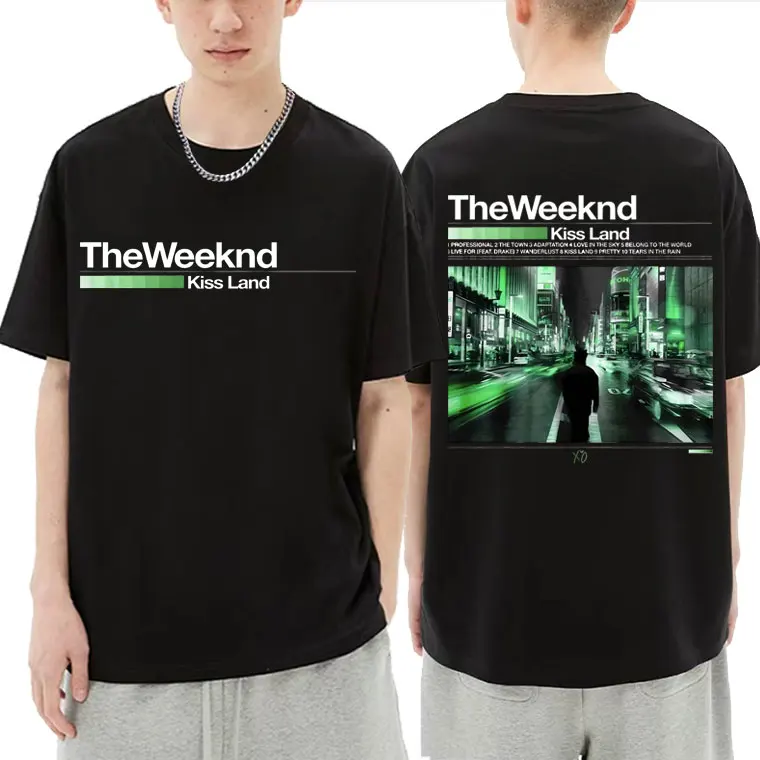 

The Weeknd Kiss Land Print Tshirt Summer Men's Hip Hop Oversized Loose T-shirts Men Women Fashion Black Fitted Short Sleeve Tees