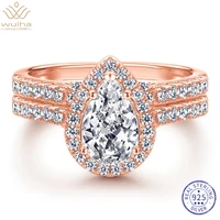 wuiha 925 sterling silver pear cut 69mm white sapphire created moissanite diamonds rose gold ring set for women gifts wholesale
