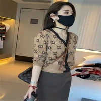 2022 spring and autumn new high end retro small fragrance womens all match long sleeved knitted cardigan top