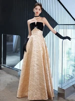 strapless long evening dress shoulderless lace up patchwork prom gowns bow satin women pageant dresses for birthday banquet