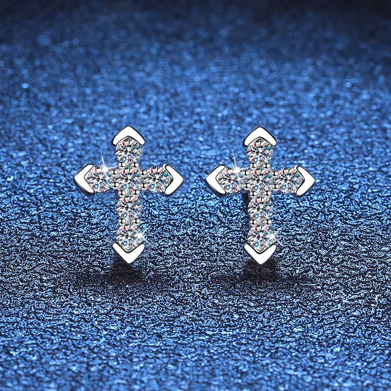 

0.36CT Real Moissanite Cross Earrings Women Personality 925 Silver Jewelry Mosan Diamond Stud Earrings Pass Tester with Gra