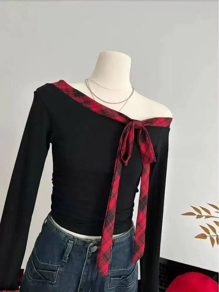 2025 Корейские тонкие топы Pure Desire в стиле ретро женские короткие клетчатые