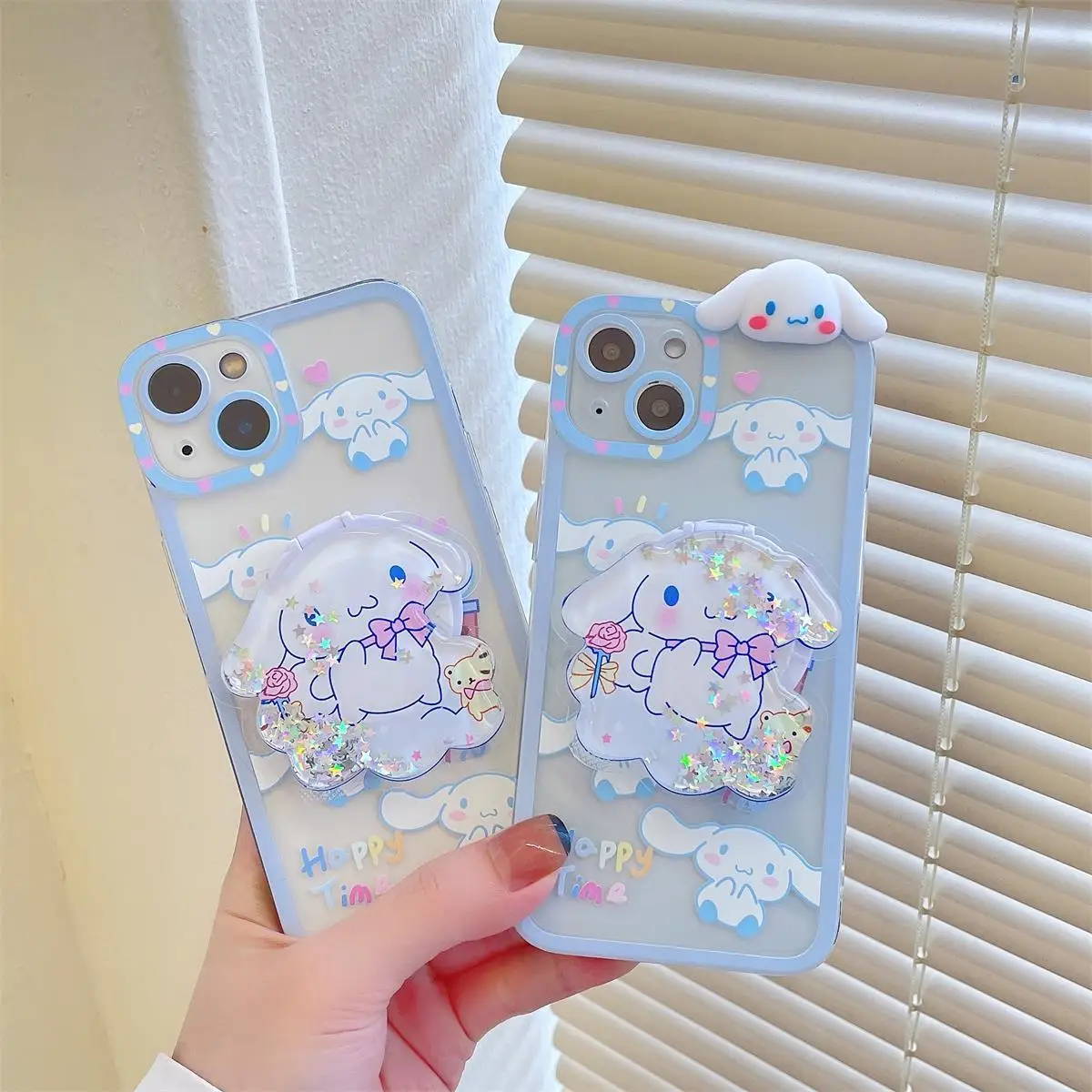 

Cinnamoroll Sanrio With Quicksand Stand Phone Case For Iphone 11 12 13 14 Pro Max Mini X Xs Xr 7 8 Plus SE 2020 Shockproof Cover