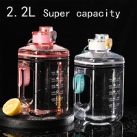 2 2l large capacity sports water cup direct drinking type with rope square outdoor fitness transparent plastic water bottle