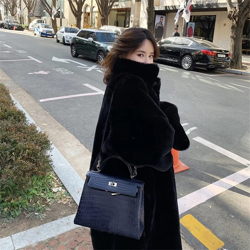 Warm Ladies Luxury Thicken Oversize FemaleTeddy Coat Mid Long Winter Women Mink Fur Loose Coats Plush Jacket Outwear Black Pink