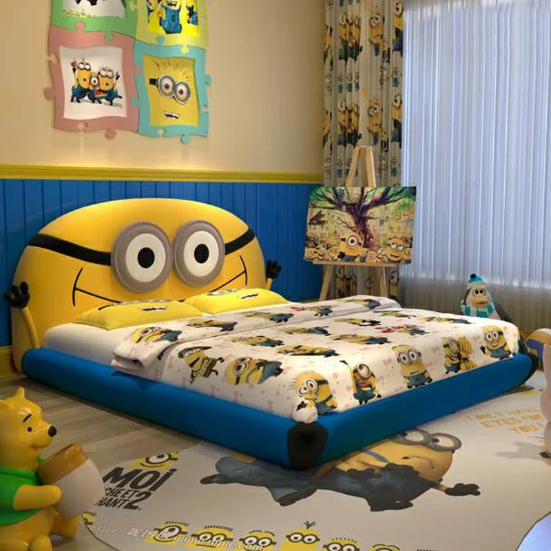 Gelbes neuestes Design Kinderzimmer 123bel Luxus Cartoon Kinder Leder bett Junge современный betten Mädchen