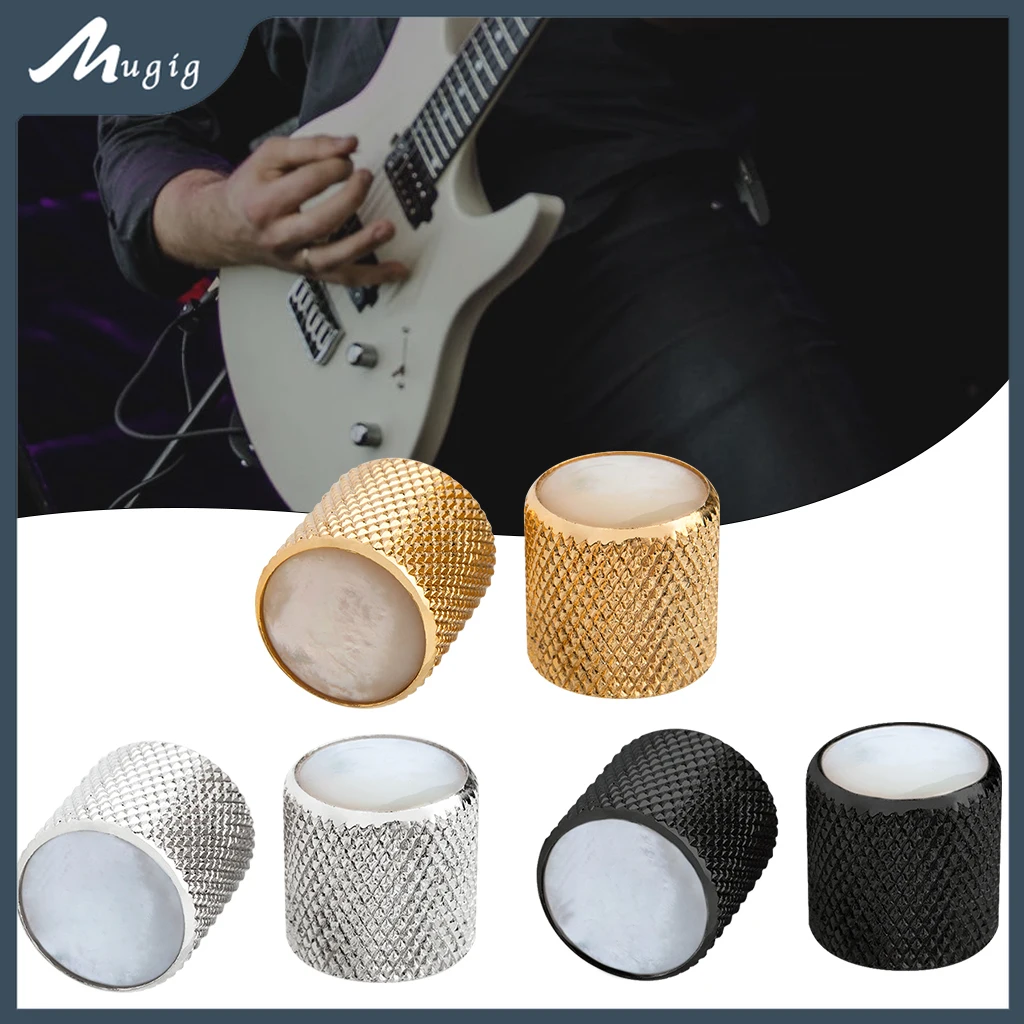 

Mugig 2Pcs Guitar knob Volume Tone Control Metal Knob W/ White Pearl Inlay For Guitar Bass