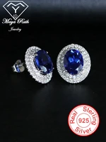 created sapphire stud earrings real 925 sterling silver party for women female retro gift oval shape vintage charms aesthetic