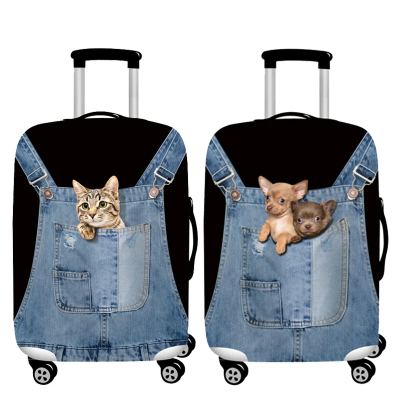 Hot Sale Cats Dog Pattern Luggage Cover Elasticity Denim Luggage Protective Cover 18 To 32inch Suitcase Cover Travel Accessories