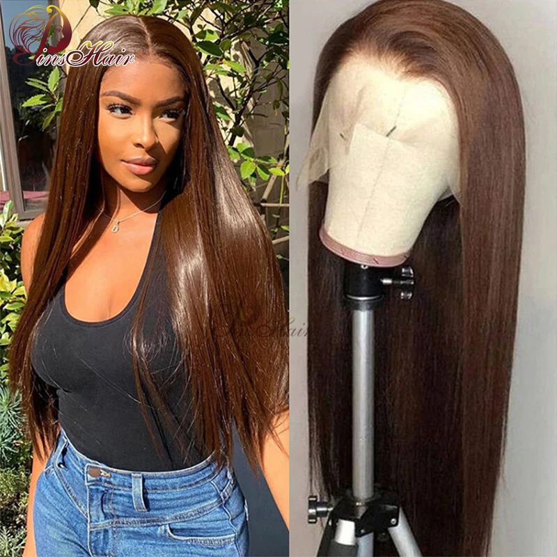 Chocolate Brown Lace Front Human Hair Wigs For Women 13X4X4/13X1 Transparent Lace Frontal Straight Wig Peruvian Brown Remy Wig