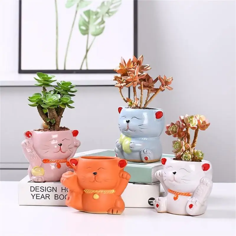 

Cute Cat Shaped Planter Succulent Plant Flower Pot Ceramic Flowerpot for Indoor Outdoor Plants Bonsai Garden Pots And Planters