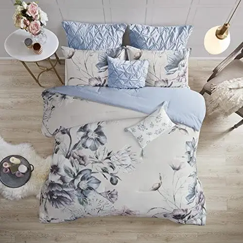 

Park Cassandra 100% Cotton Comforter Set - Feminine Design Colorful Floral Print, All Season Down Alternative Bedding Layer and