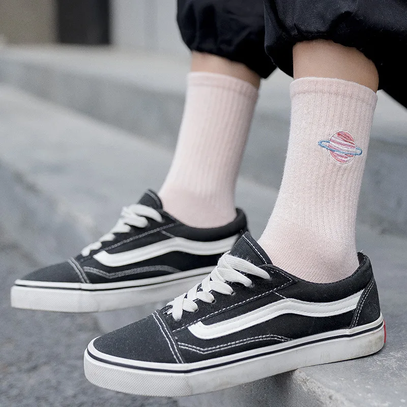Socks Women's Medium Stockings Thin Autumn Cute PlanetEmbroidery Personality Stocking Girls