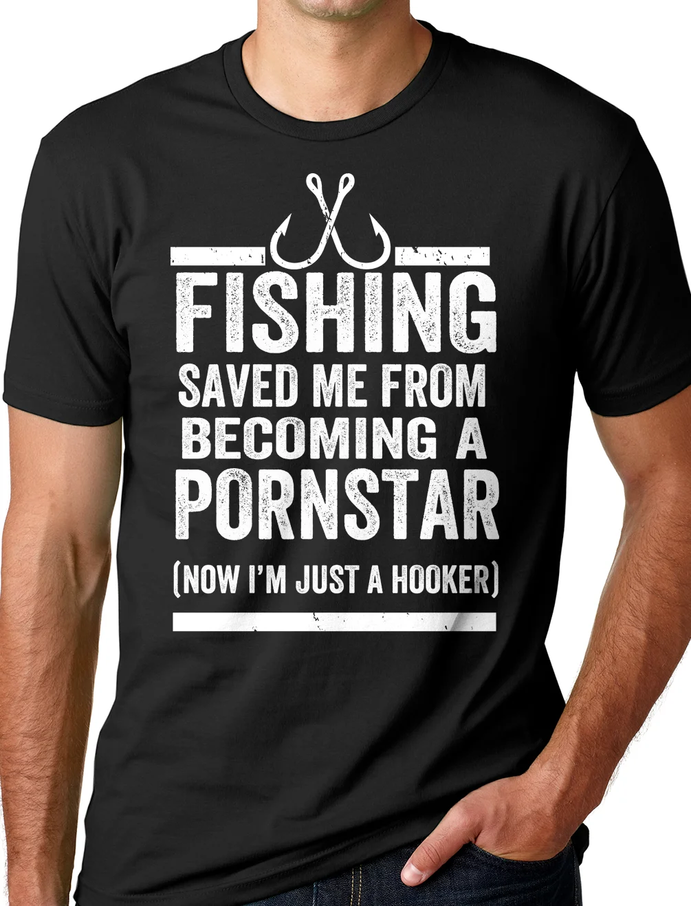 

Men's Fishing T-shirt Fishing Saved Me From Becoming A Pornstar Funny Dad Gifts